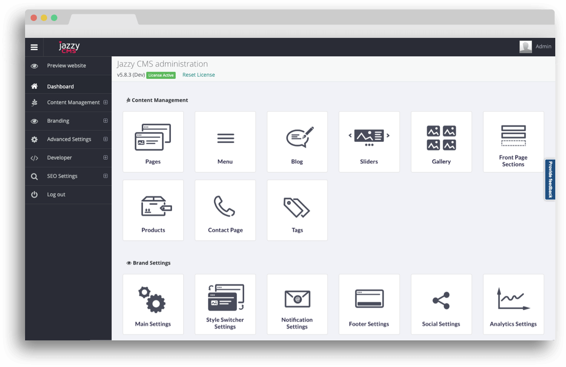 Ruby on Rails CMS with Integrated Plugins - Jazzy CMS Dashboard
